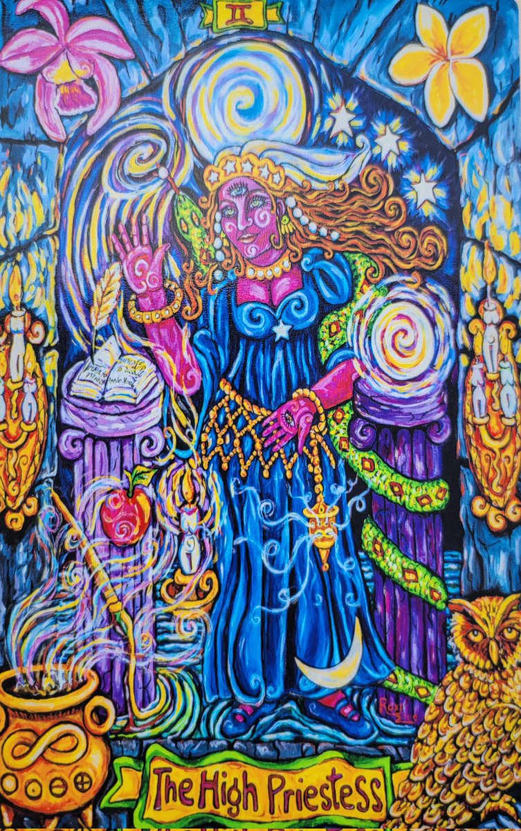 High Priestess #pearlsofwisdomtarot  originals for sale at upcoming auction get on the VIP list Roxiartwork@gmail.com #tarot #taroteverywhere #tarotcards #art #artauction #artcollector #artbuyer