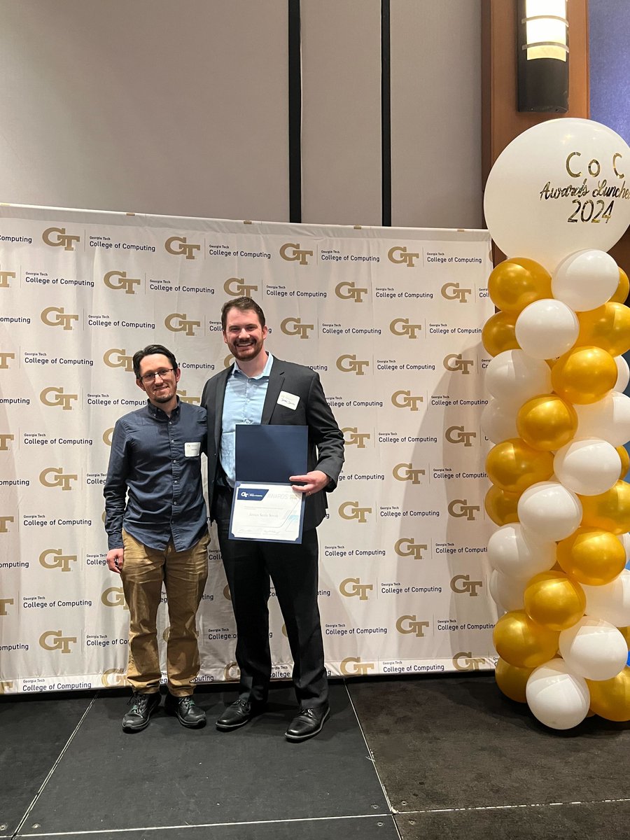 Extremely proud of @jamessealesmith and @RamRamrakhya  for winning college-level awards for their research!

James won the College of Computing Graduate Research Assistant Award and Ram won the College of Computing Rising Star Doctoral Student Research Award!  

Well deserved!