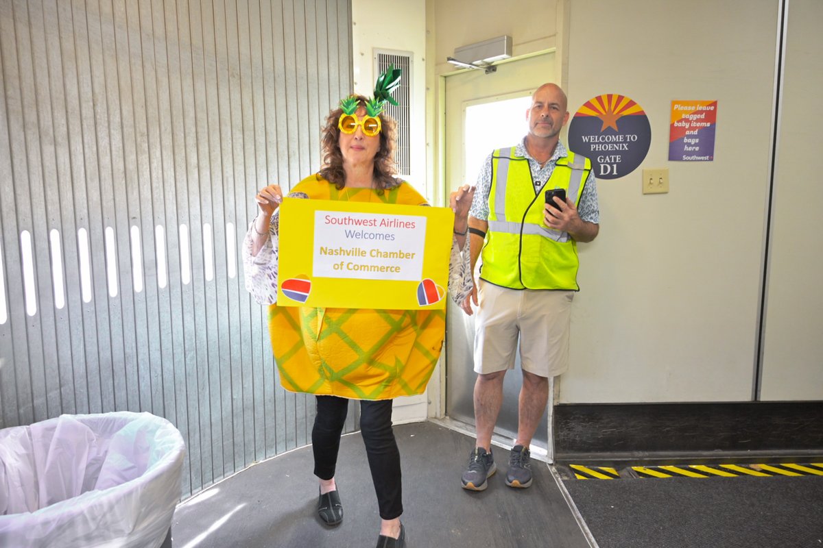 nashchamber's tweet photo. The Leadership Study Mission delegation has arrived to Phoenix, ready for a dino-mite time 🦖! 

Thank you to SouthWest Airlines for the warm reception! #LSM2024 https://t.co/pgxYNOOpMe