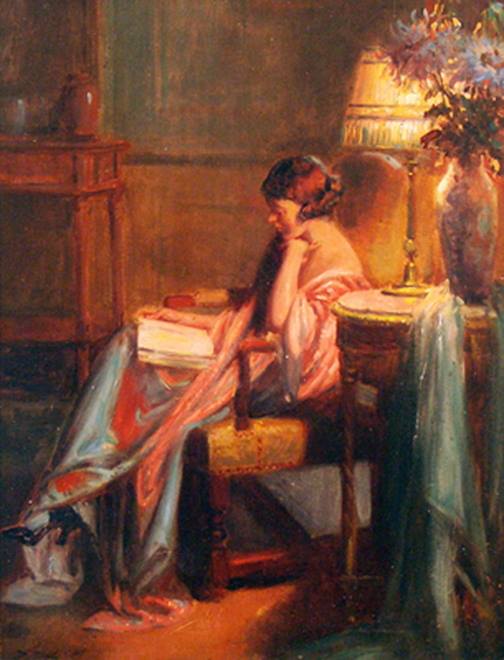 🎨Delphin Enjolras (1857-1945) 'Evening Reading'