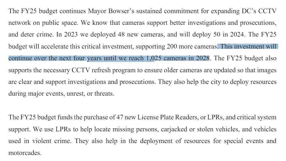 MPD has over 350 cameras and plans to 'reach 1,025 cameras in 2028.'

If we know where & how we'd use these cameras already this seems like an investment worth front-loading in the capital budget.

Cameras & LPRs are critical to solving so many crimes.