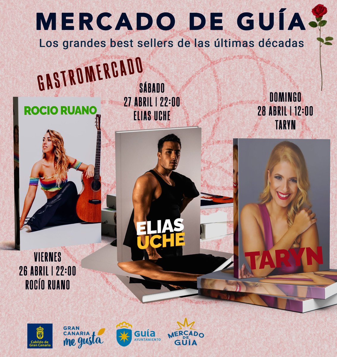 Ya tenemos cartel de actuaciones musicales para este fin de semana en nuestro #MercadoDeGuía ▪️ Rocío Ruano ▪️ Elias Uche ▪️ Taryn #SantaMaríadeGuía