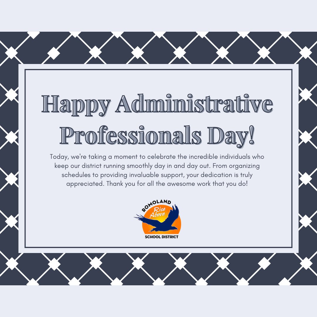 RomolandSD's tweet photo. 🌟 Happy Administrative Professionals Day! 🌟

Today, we're taking a moment to celebrate the incredible individuals who keep our district running smoothly day in and day out. Your dedication is truly appreciated. https://t.co/yDUmDn3yud