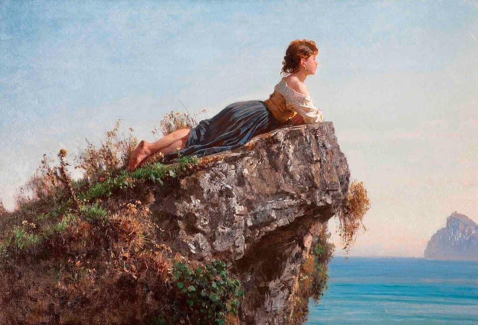 🎨Filippo Palizzi  (1818–1899) Girl on the rock in Sorrento, 1871 l