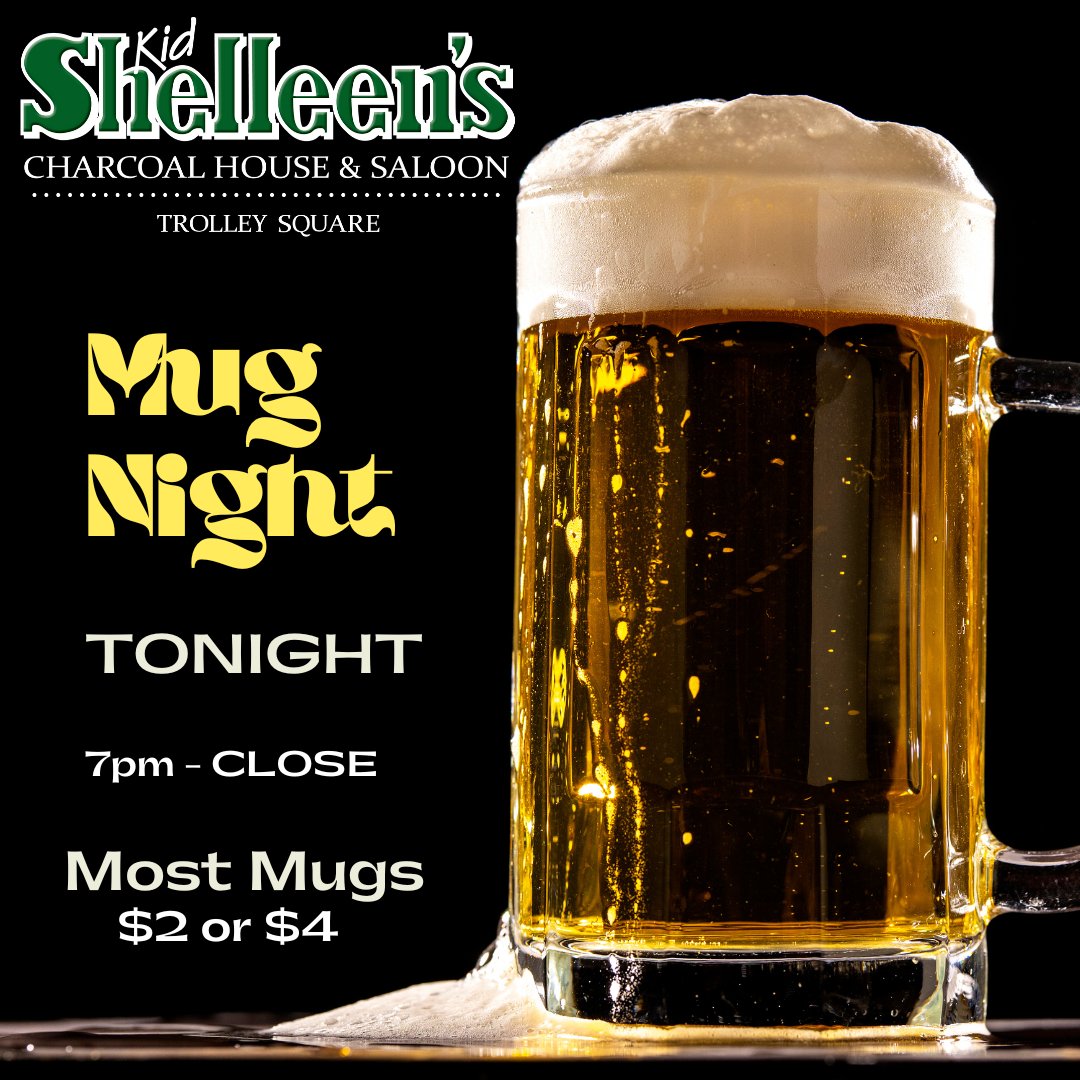 Come in for MUG NIGHT! Most mugs are $2 or $4 from 7pm to close! It's a great time to relax and watch the Phillies or NBA Playoffs! #wednesdaymugnight #kidshelleenstrolleysquare #beermugs