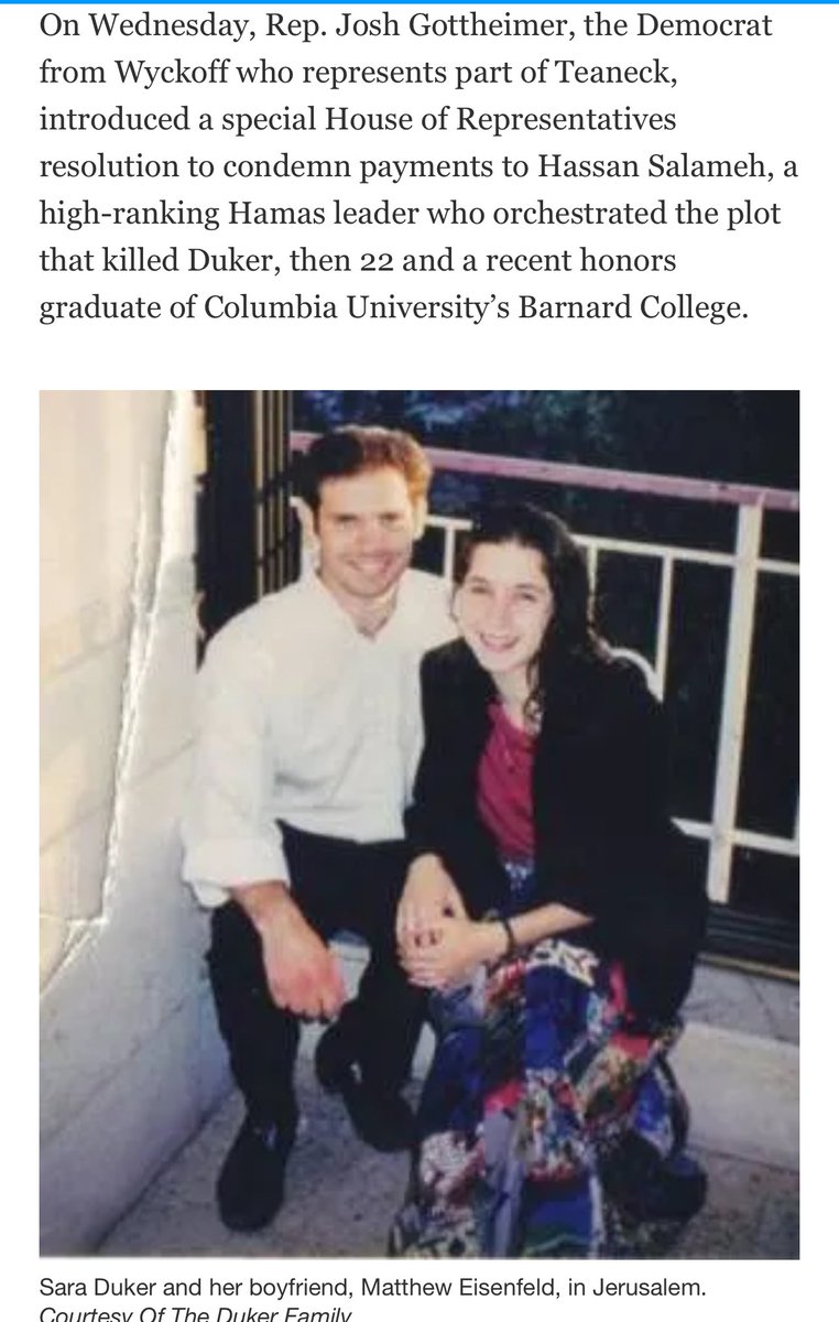 The tragic irony of the Columbia University Protests 

On February 25, 1996 a bus bombing in Jerusalem killed 24 innocent people including #Columbia University student Sara Ducker and her fiancé Matt Eisenfeld.  #Hamas claimed responsibility. 

So I ask every one of you