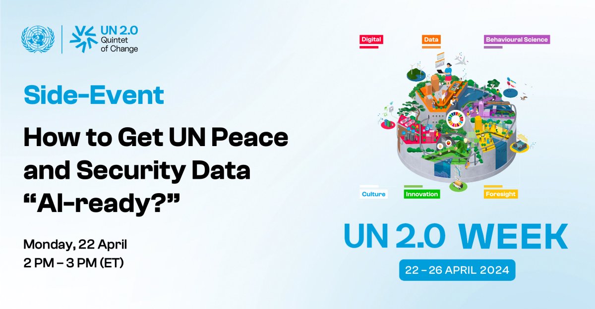 #GenAI offers peace &amp; security potential, emphasizing AI readiness. 

At UN 2.0 Week, Avishan Bodjnoud &amp; Ayham A. from our partner <a href="/UNDPPA/">UN Political and Peacebuilding Affairs</a>-DPO introduced #PeaceandSecurityDataHub, integrating peacekeeping &amp; conflict data for analysis with #GenAI. 

More at un-two-zero-week.org