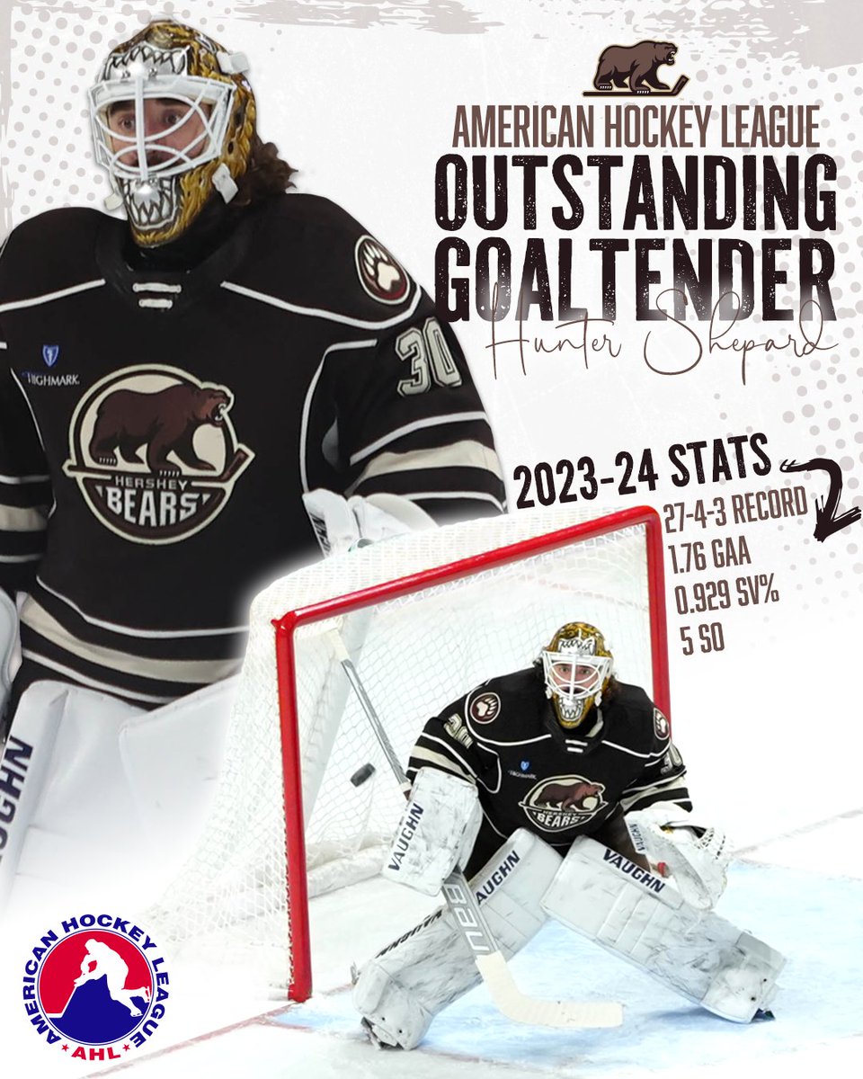 SENSATIONAL SHEP 🏆 @shepDadyy has won the Aldege “Baz” Bastien Memorial Award as @TheAHL's outstanding goaltender for the 2023-24 season. He's just the fourth goalie in team history to earn the honor. 📰 bit.ly/4b79T72