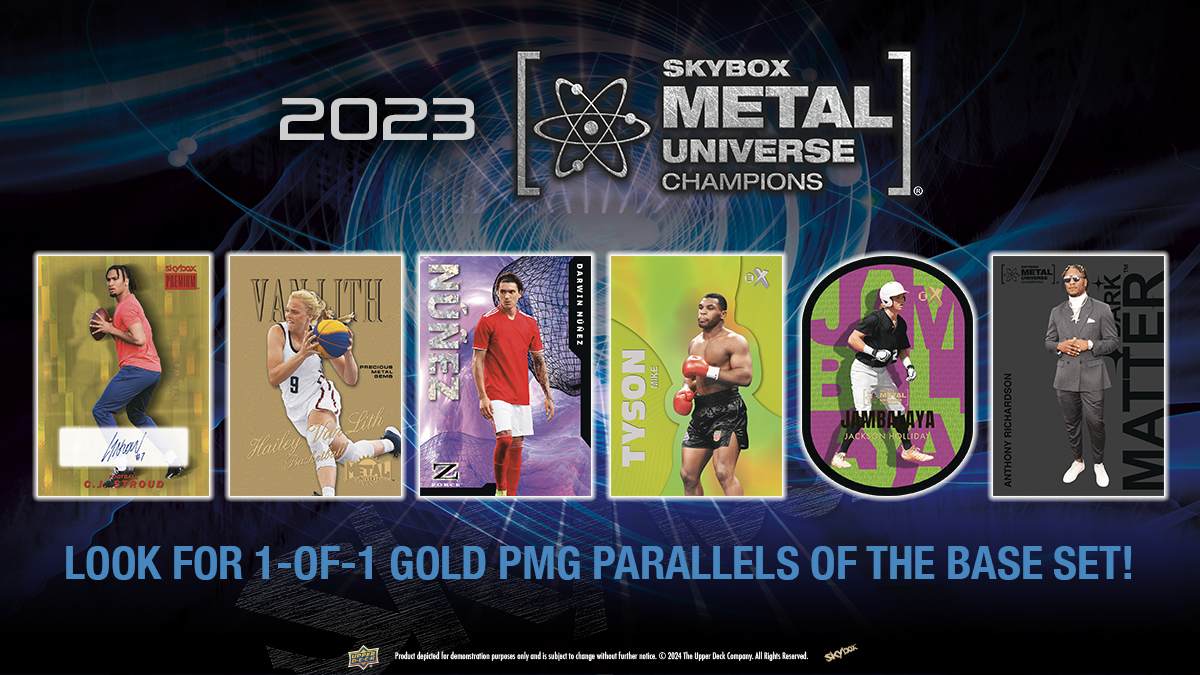 🏀🥊⚽️ Diversify your collection with multi-sport products! 2023 Skybox Metal Universe Champions is available now in hobby shops! Find your local Certified Diamond Dealer >> bit.ly/466IH6o Authorized Internet Retailers >> bit.ly/3c3Yaus