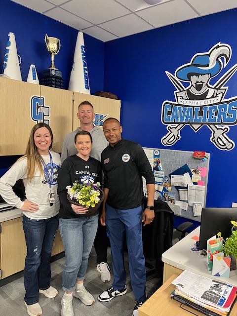 To the woman behind the scenes...
To the one who keeps all of our moving parts running smoothly...
Happy #AdministrativeProfessionalsDay  
THANK YOU, Kim Pike! 

Mrs. Kim picked our lunch spot today and was delivered flowers from Almost'a Farm! 

#OurMVP #GoCavsGo #CCHS #MVP