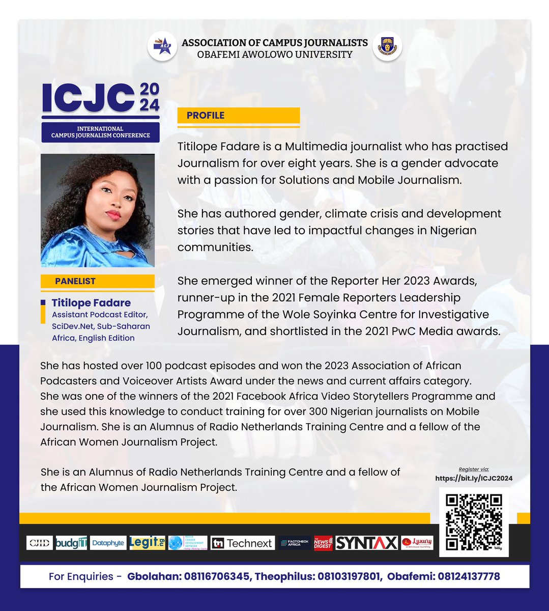 💥 2024 INTERNATIONAL CAMPUS JOURNALISM CONFERENCE Meet one of our Panelists for the 2024 International Campus Journalism Conference. Registration Link: bit.ly/ICJC2024 Attendance is free but Registration is compulsory! Register and be there!