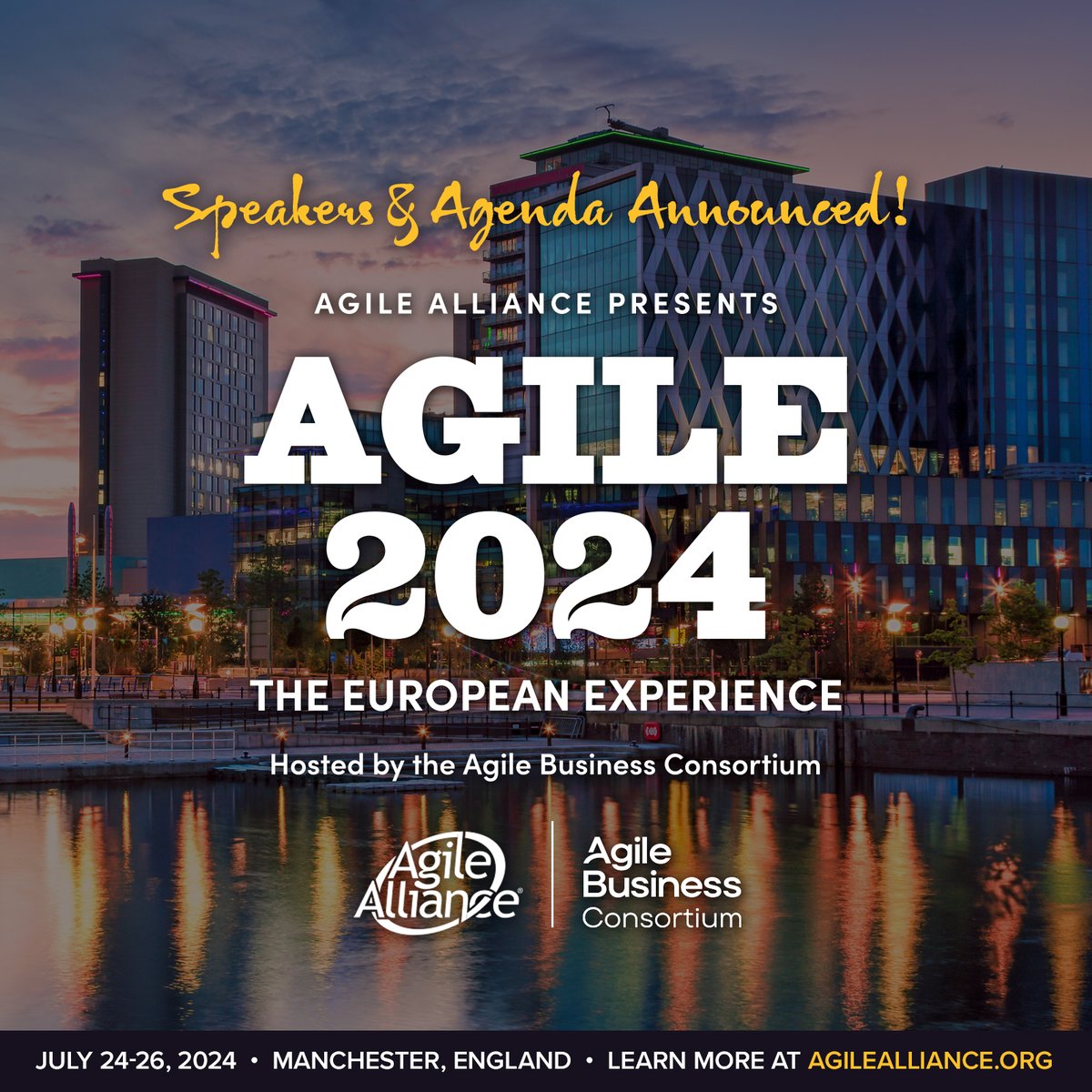 We're excited to announce the Speakers and Agenda for 'Agile2024 – The European Experience!' You can now learn more, view the full agenda, and register for this #Agile2024 parallel conference coming to Manchester on July 24-26! events.agilealliance.org/agile2024-euro… #Agile #Agility