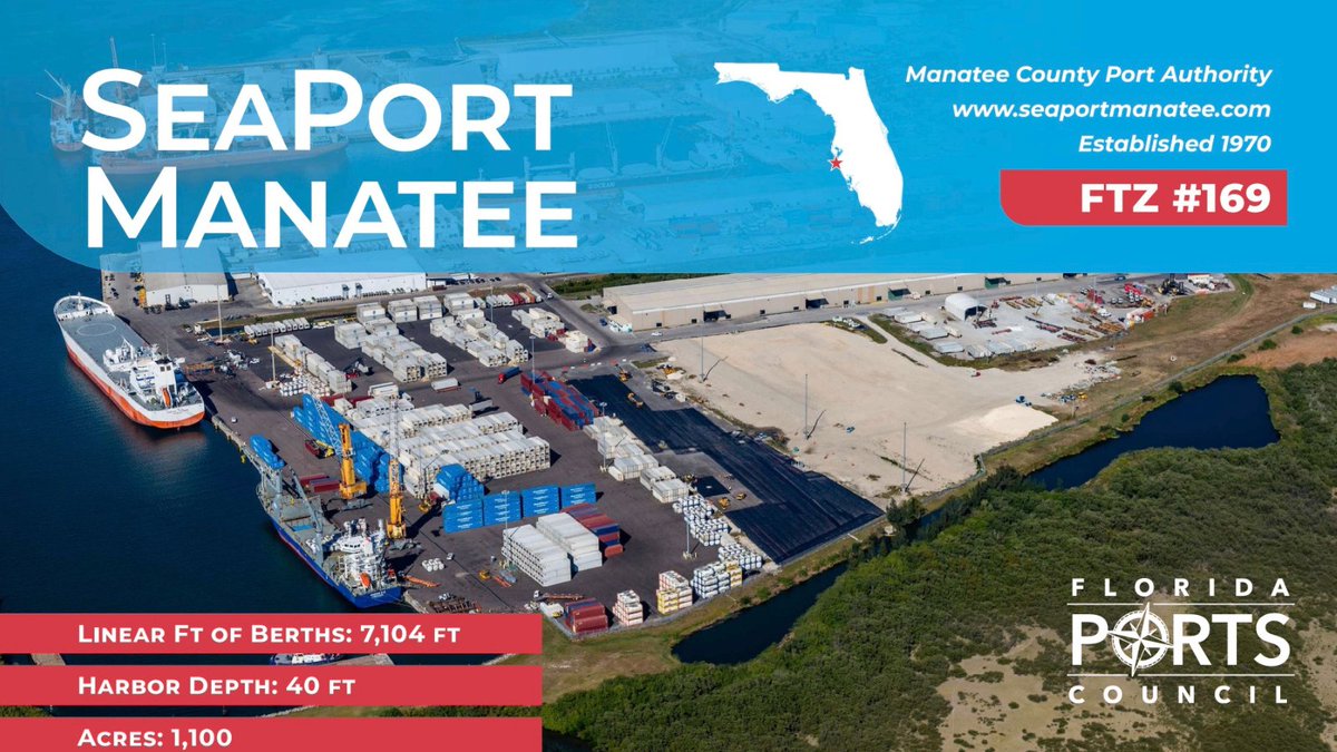 .@SeaPortManatee is one of Florida’s largest and fastest-growing deepwater ports, handling a diverse array of bulk, breakbulk, containerized and heavy-lift project cargos. It's also provides 400M gallons of fuel to 11 FL counties. #SeasTheOpportunities
bit.ly/4baO0DW