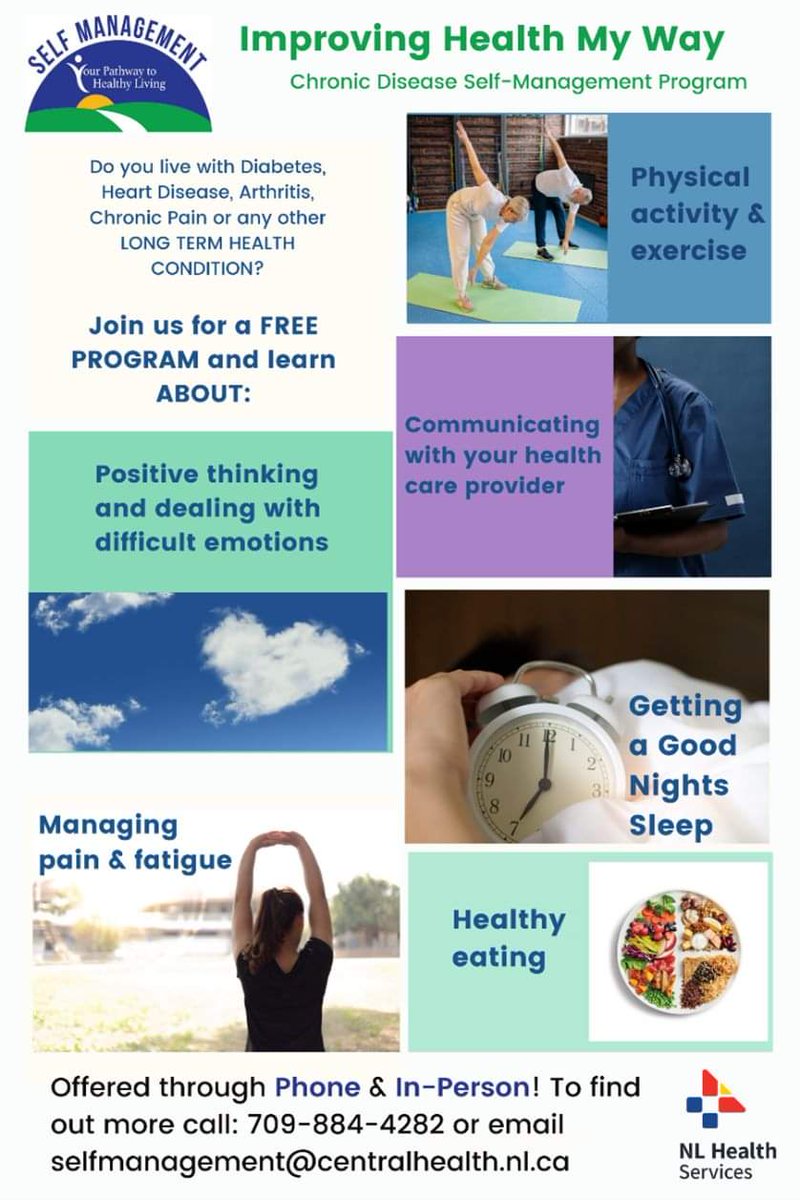 Do you live with a long-term health condition? NL Health Services - Central Zone is offering the Improving Health My Way program in Gander this spring. Call 709-884-4282 to find out more and to register!