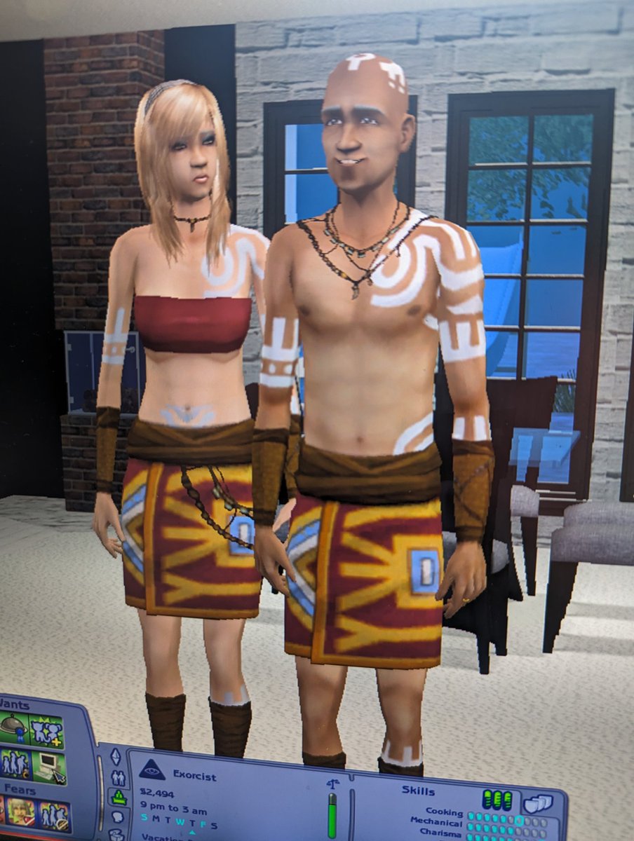Yes, cause a tribal outfit makes sense for an exorcist to wear 😂
<a href="/TheSims/">The Sims</a> 2 always gives me a laugh
#thesims2