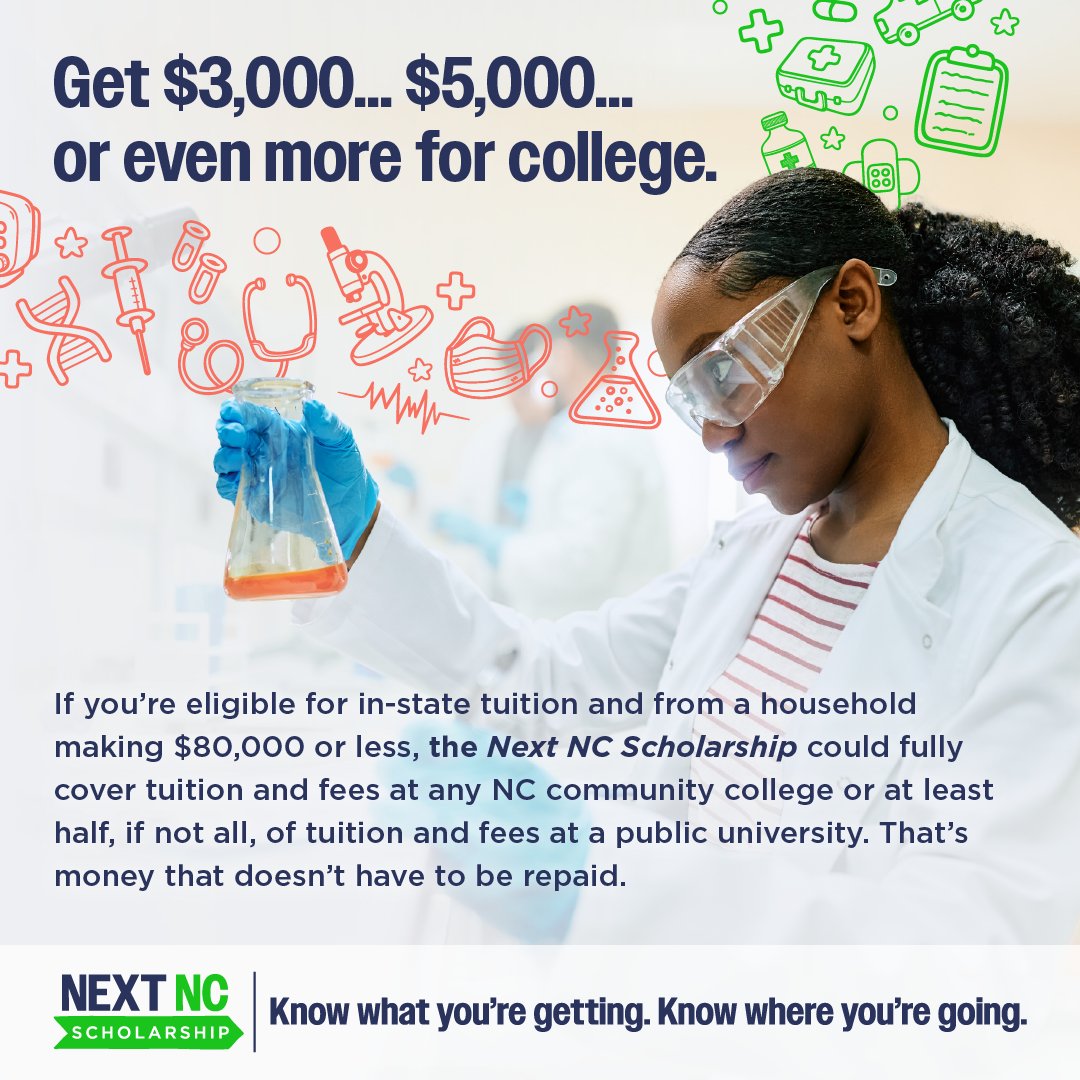 For NC residents of all ages, there's never been a better opportunity to pay for college, thanks to the #NextNC Scholarship! All you have to do is fill out the FAFSA, and the scholarship will be yours if you qualify! Find #FAFSA assistance at cfnc.org/pay-for-colleg… @myFutureNC