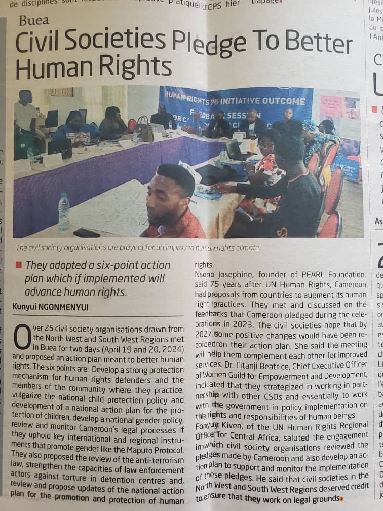 Thank you <a href="/CamerounTribune/">Cameroon Tribune</a> for echoing  the feedback event organized by <a href="/ohchr_caro/">Central Africa Regional Office (CARO)</a> with CSOs and media in Buea on Cameroon's Human Rights 75 pledges and ways to ensure their implementation. Everyone has a role to play in making sure they come to reality.
<a href="/sangnouh/">Nouhoum Sangaré </a>