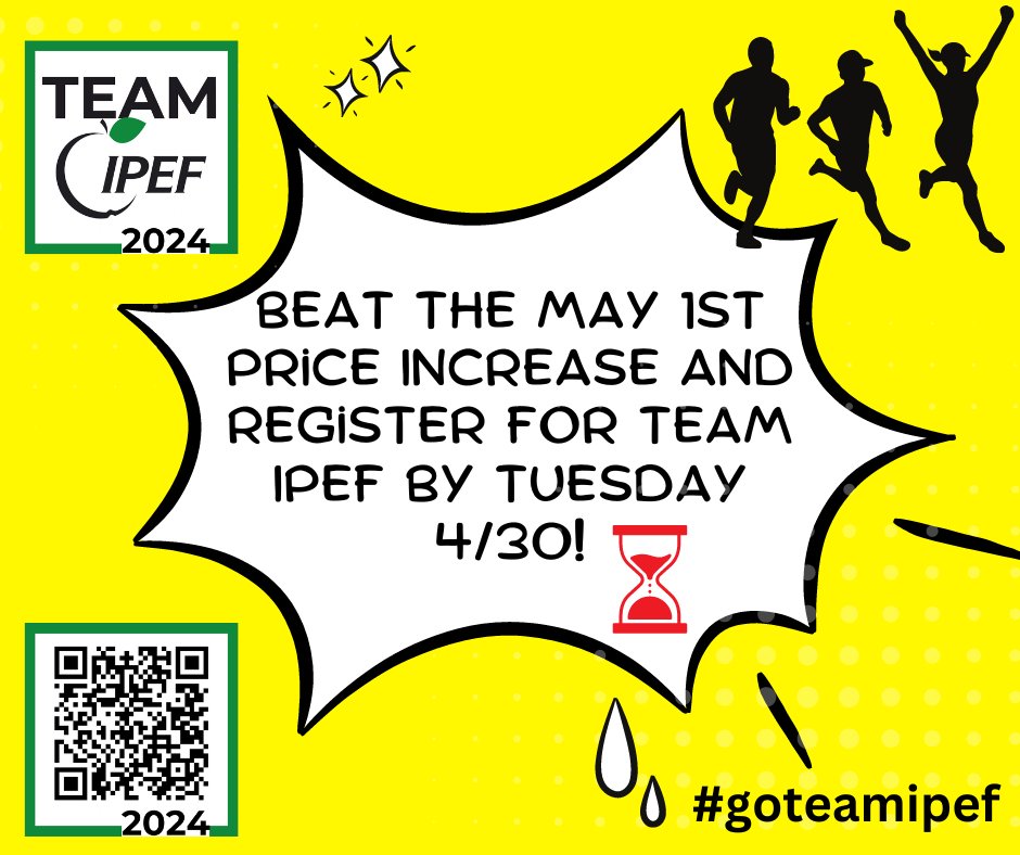 Beat the @RunNaperville price increase on May 1st and register for Team IPEF 2024 before THIS TUESDAY, April 30th! Run, walk, and raise funds as a Team IPEF Charity Hero in the Naperville Endeavor Health Half Marathon, 10K, & 5K on October 20. Learn more: secure.qgiv.com/event/teamipef…