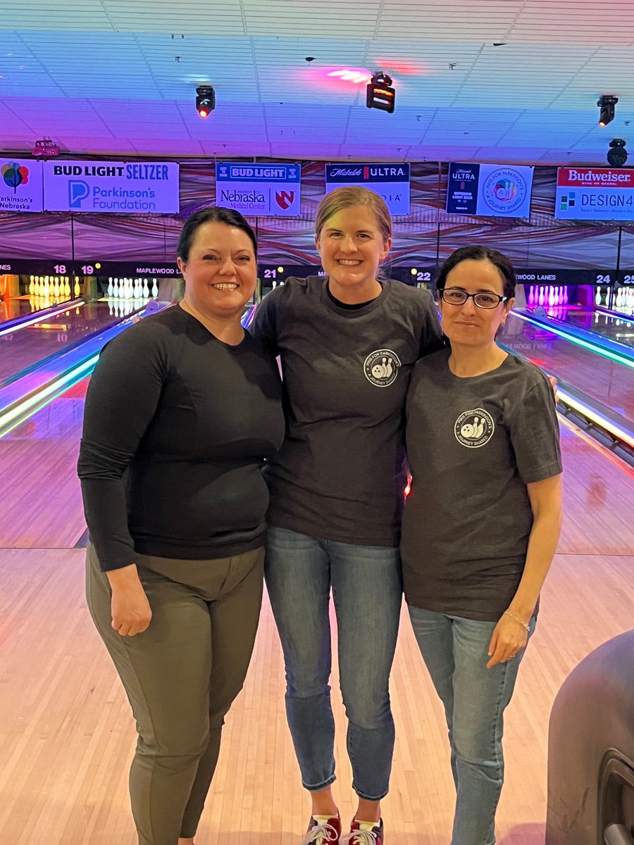 UNMC_NeuroSurg's tweet photo. We are late posting, but last Saturday, our research team showed up to 🎳 for a great cause!  Pins for Parkinsons was a success!  Thanks to Dr. Dulce Maroni, Katie &amp; Jill for all you do &amp; for participating in this awesome event!  @unmc @UNMCCOM @NebraskaMed @ParkinsonsNE https://t.co/jJrHwwpnTr