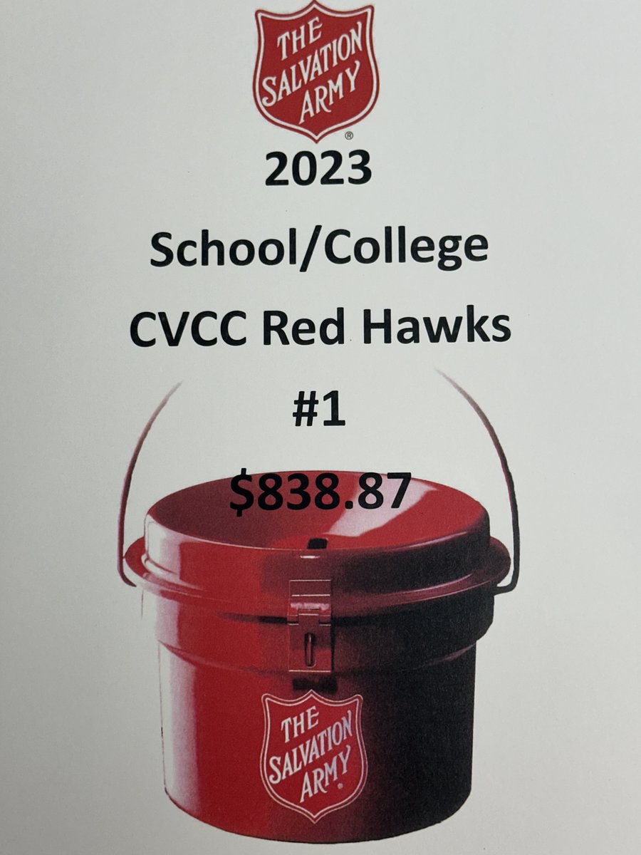 Our Red Hawk Athletic programs were recognized today by the @salvationarmy of Greater Hickory & High Country for raising the most money of any school organization during the 2023 Red Kettle Campaign! #RedHawkNation