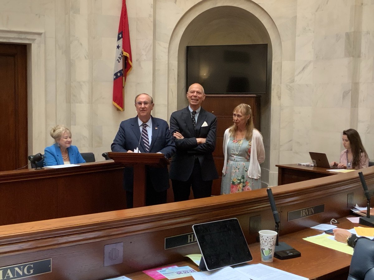 SenateAR's tweet image. Senator Mark Johnson recognized Randy Hankins with his wife Jane Hankins.  Randy is known on TV and Radio as Craig O’Neill.
