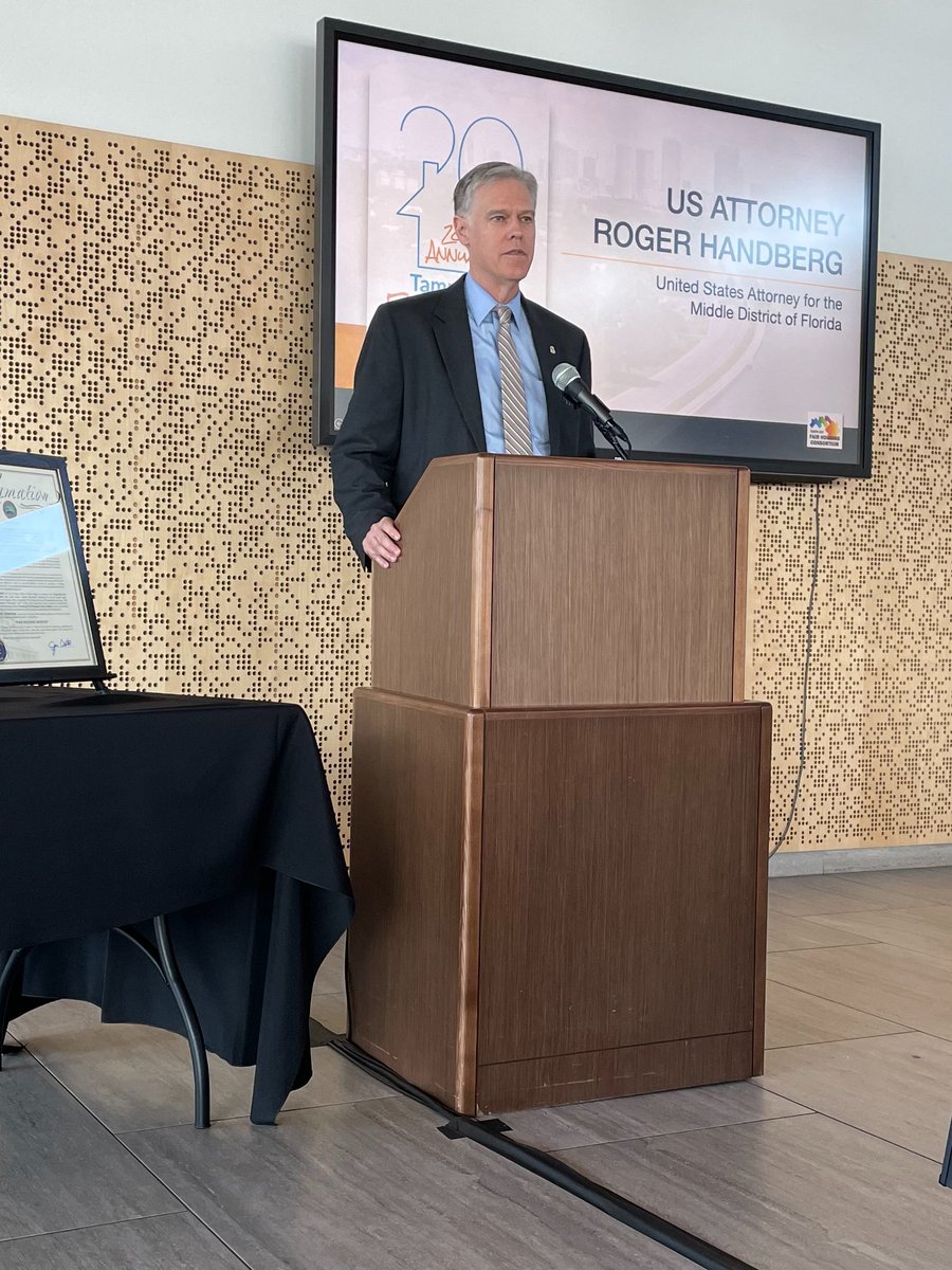 USA Handberg gave remarks during the Tampa Bay Fair Housing Symposium. April is #FairHousingMonth. @USAO_MDFL is committed to enforcing the Fair Housing Act which prohibits discrimination in sale, rental & financing of dwellings based on race, color, religion, sex or nat'l origin