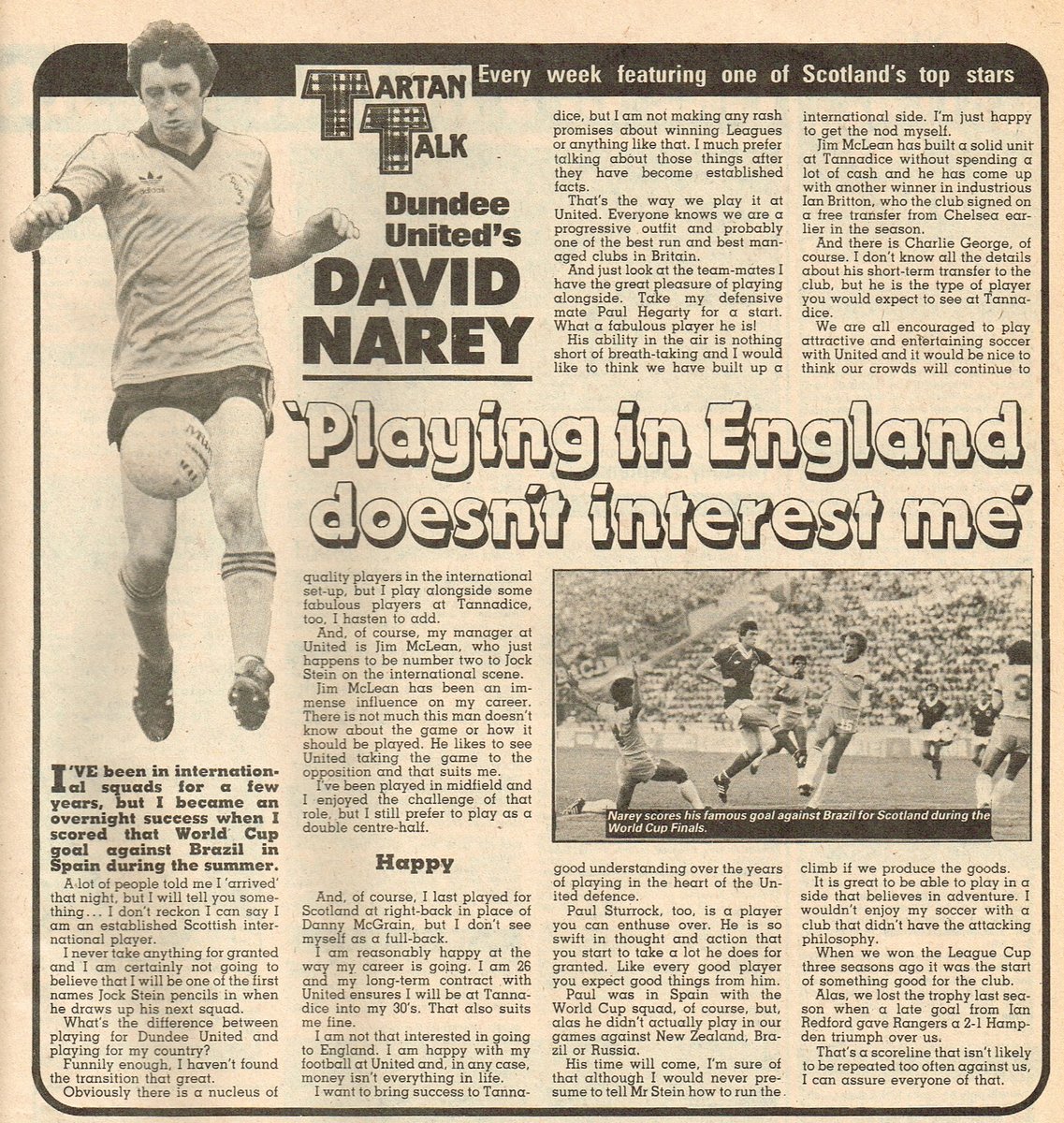 'Playing in England doesn't interest me' #TartanTalk #DavidNarey #DundeeUtd #Shoot! 1982-10-09