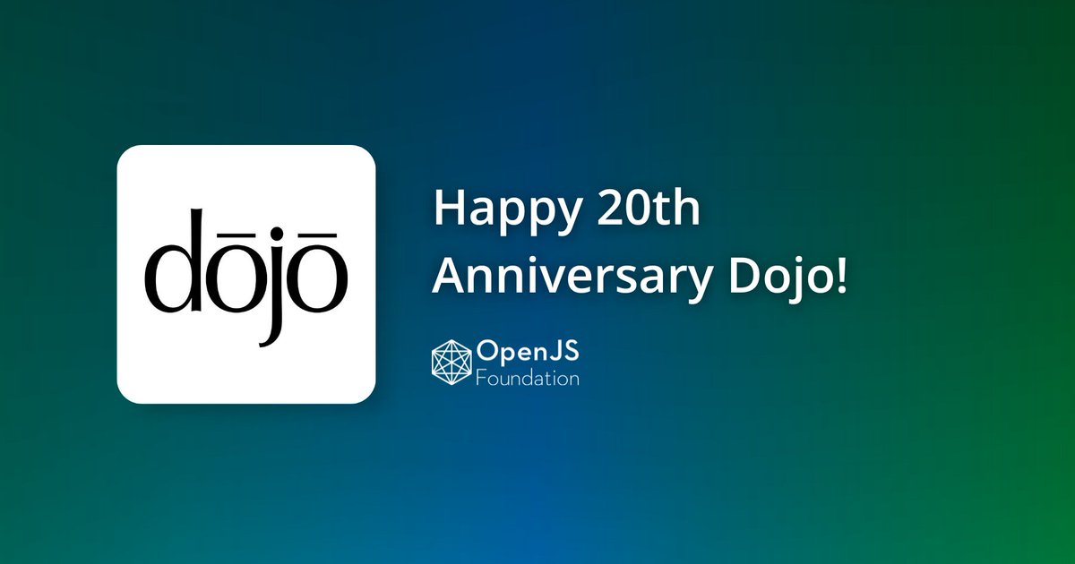 Dojo is 2️⃣0️⃣ 🎉 In 2004, it was the dawn of Web 2.0, Gmail had just launched, Mozilla Firefox 1.0 was released, MySpace was gaining popularity AND Dojo was released! We celebrate Dojo today as one of the pioneering JavaScript libraries 💙 hubs.la/Q02tZxvP0