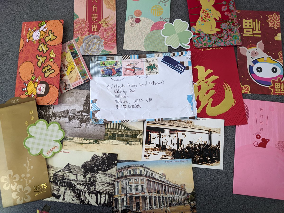 We are very excited to be members of the #postcrossing community, sending and receiving #postcards from all around the world. We received a beautiful delivery from #Singapore this week - 5 postcards and 8 envelopes! @lisibo @ALL4language @postcrossing @ElliotSchools