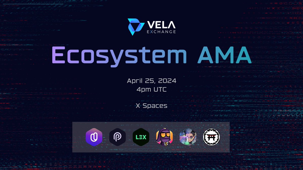 Join us tomorrow at 4 pm UTC for our Ecosystem AMA🚨 Learn more about the Grand Prix and discover what's next for Vela. We'll have a killer lineup of guests, including: @PythNetwork @UmojaProtocol @L3X_Protocol @ColdBloodShill @SmallCapScience @defidojodiscord See you soon 🫡