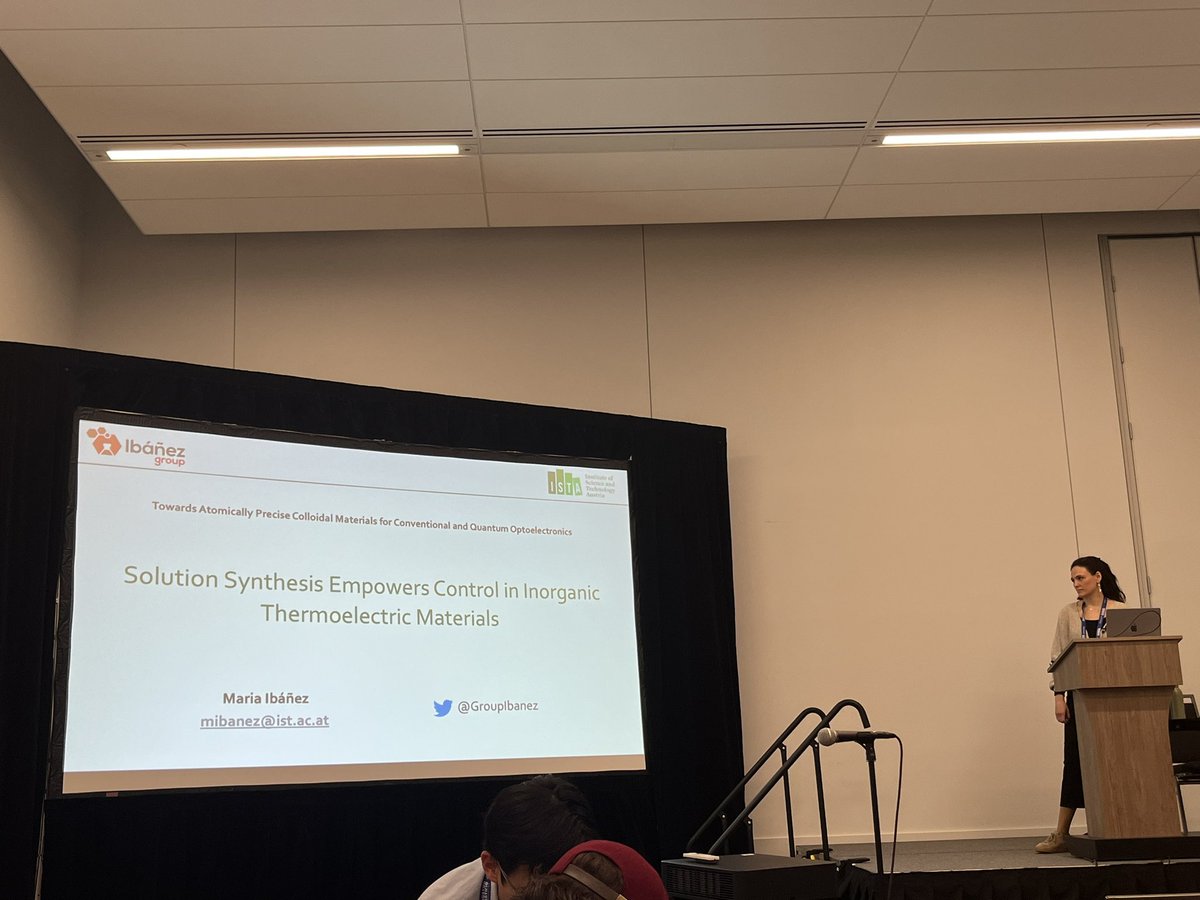 Our session today at #S24MRS was open by Maria @GroupIbanez with her fantastic research in solution synthesis for inorganic thermoelectric materials.