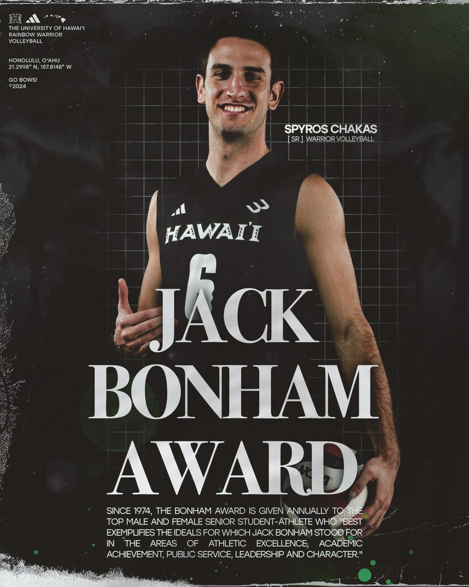 A true ambassador of #HawaiiMVB and @HawaiiAthletics! Congratulations, Spyros! ➡️ bit.ly/4d9LqzL #WarriorBall24 x #GoBows