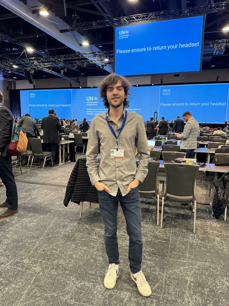 BoyanSlat's tweet photo. At the UN Plastics Treaty negotiations today. 

Not the type of environment I feel comfortable in. But: it’s encouraging to have seen the plastic pollution problem grow from something most people I spoke to hadn’t heard of to now being discussed by all countries on Earth. https://t.co/jYivceXGJ5