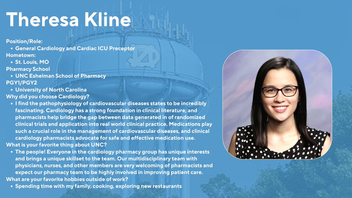 ⭐️It has been a little while since our last preceptor spotlight! Meet our General Cardiology/CICU pharmacist and current CE mentor, Theresa! ⭐️