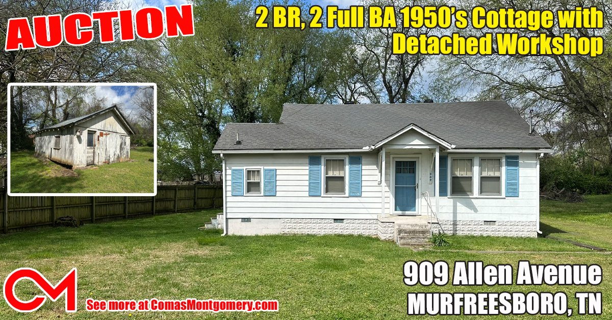 #AUCTION #May16th 2 BR, 2 BA 1950s Cottage #HomeForSale in #Murfreesboro CLICK HERE TO SEE MORE: tinyurl.com/y6fdsndt