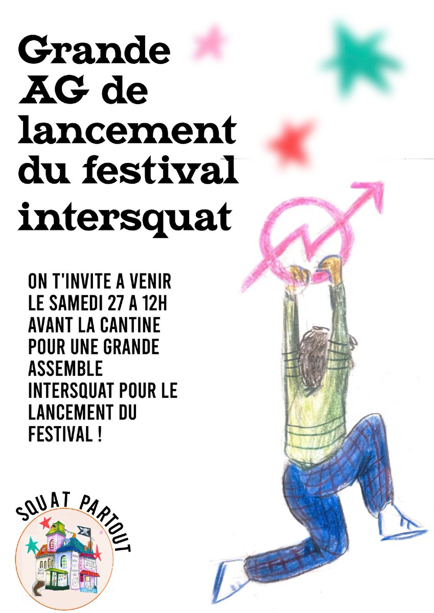 💥Le festival inter-squat en IDF c'est pour bientôt ! 🗣 On se retrouve nombreux.ses le samedi 27 avril dès midi à la trotteuse (56 rue Charles Nodier à Pantin) pour un repas et une grande assemblée pour le lancement du festival ! soyons nombreux.ses ! 🎉