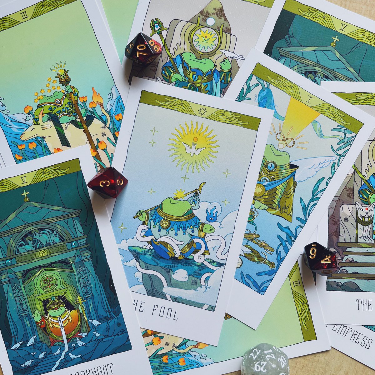 Currently searching publishers for Grog the Frog tarot deck 👀👀🔮🐸🔮