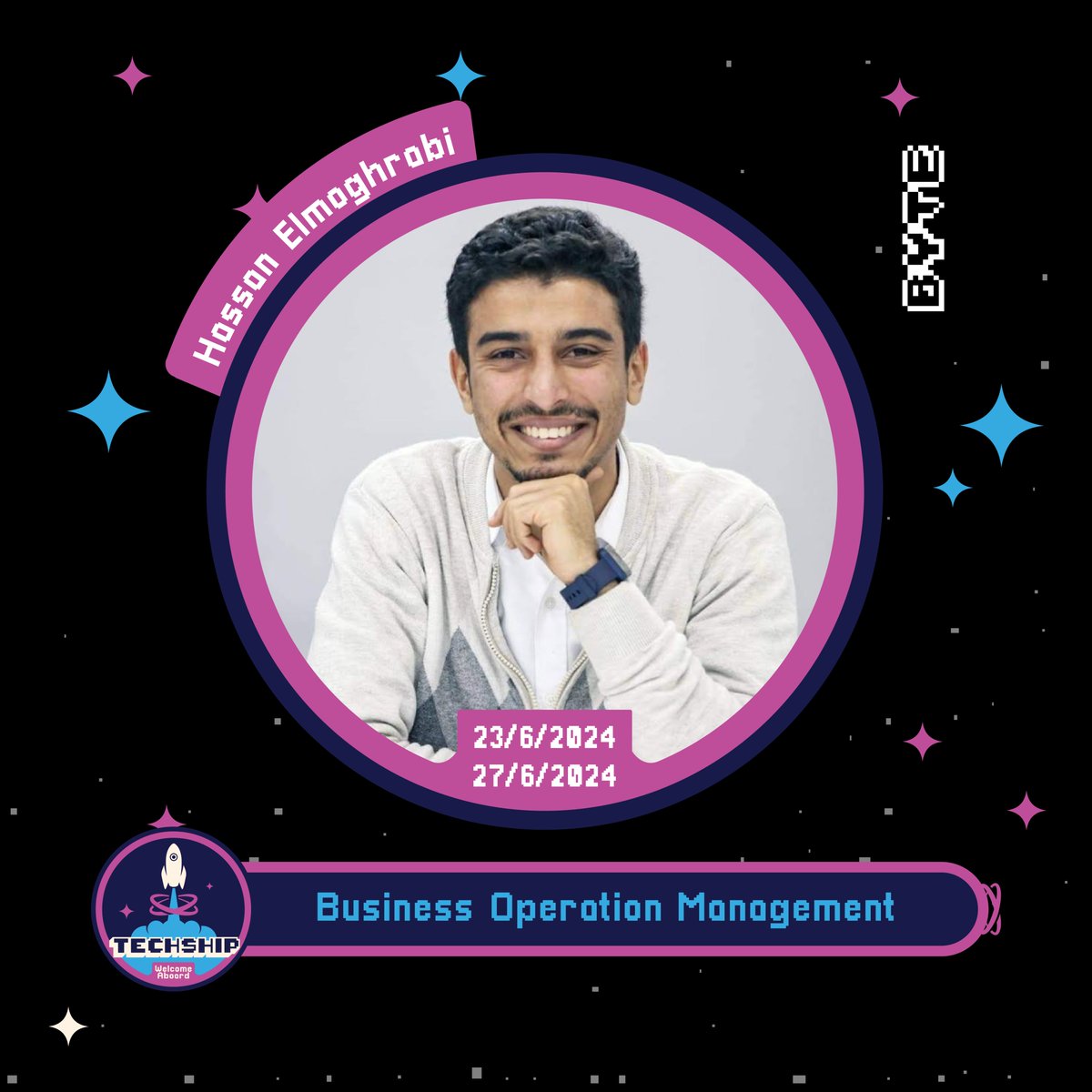 TechShip 6th Trip 🚀
Business Operation Management
🎙️ Lead by: Hassan Elmoghrabi
🗓️ Date: Sunday 23th of June - Thursday 27th of June
🕟 Time: 4:30 PM - 8:00 PM

#TechShip🚀
Welcome Aboard!
Funded by US State Department through Alumni Engagement Innovation Fund (AEIF)