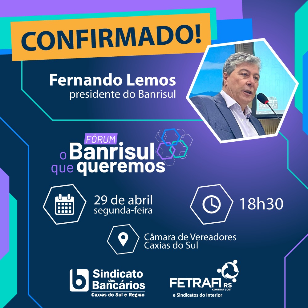 SBanrisul's tweet photo. 🔷 PRESIDENTE DO BANRISUL PARTICIPARÁ DO SEMINÁRIO EM CAXIAS!

O presidente do Banrisul, Fernando Lemos, confirmou presença no Seminário sobre o Papel Público do Sistema Financeiro Gaúcho, que será realizado no dia 29 de abril, às 18h30, na Câmara de Vereadores de Caxias do Sul. https://t.co/NcassCZTJH