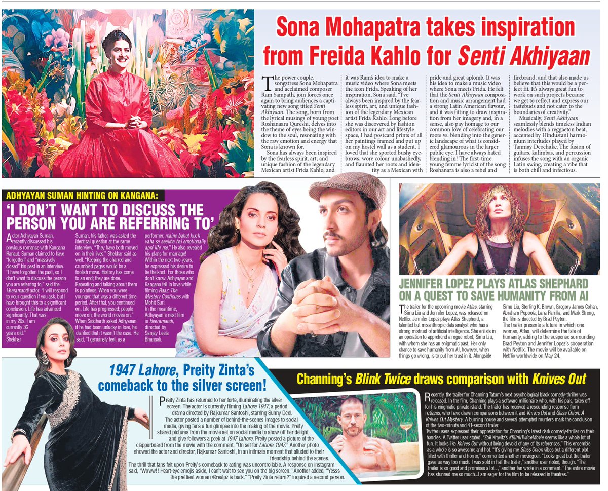 #LatestNews by Pioneer Hyderabad... #Heeramandi #KanganaRanaut #BlinkTwiceMovie #JenniferLopez #ATLAS_th @sonamohapatra