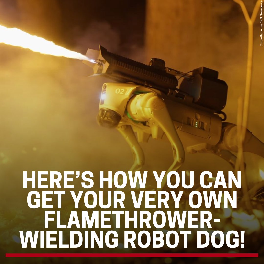 The company Throwflame is selling the first flamethrower-wielding robot dog called Thermonator. Read more >> tinyurl.com/8436kppj