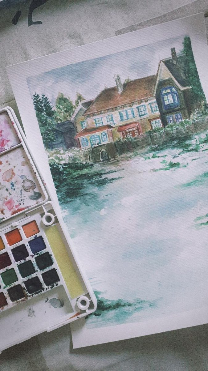 repostando aqui pq poucos viram minha aquarela da casa de Memórias de Marnie 💓