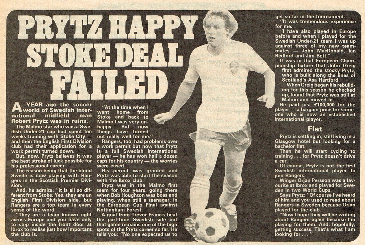 Prytz happy #StokeCity deal failed #RobertPrytz #Rangers #Shoot! 1982-10-09