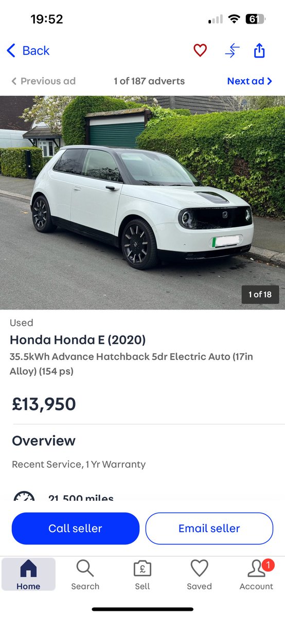 🚨Used EV Deal Alert🚨

2020 Honda E Advance 35.5 kWh with 21.5k miles for £13,950
🤩⚡️⚡️🤩#EVdeals 

autotrader.co.uk/car-details/20…