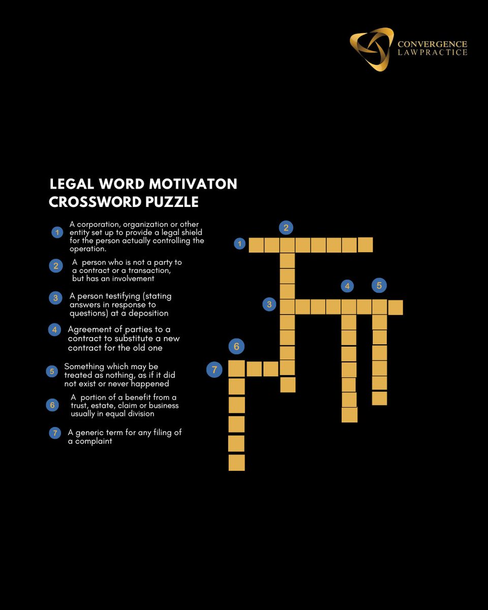 Convergence_LP's tweet image. Just another Wednesday in the law books, how many legal words can you solve, one word at a time!
#convergencelawpractice
#crosswordpuzzle
#wednesdaymotivation
#puzzlechallenge
@Alpha_Yom @kaycee4c
