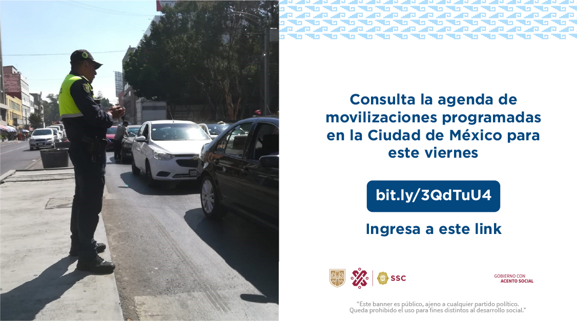 #CiudadSegura | 📱 Consulta las movilizaciones programadas para este viernes 3 de mayo en la #CiudadDeMéxico. #SomosSSC 🚔🔎 Ingresa a: bit.ly/Agenda-Movi