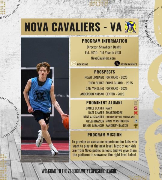 Can’t wait to have my guys @novacavaliers down in AC this weekend 🌊 Noah Limbago - 6’3 F who can handle, scholarship interest Theo Burke - Throwback PG, HA Prospect Liam Kolesch - 6’7 Big, SUPER 📚🏀 Cam Yingling - Athletic 3 & D wing #TheLaunch 🚀 | #ZGBB ⚫️🟡