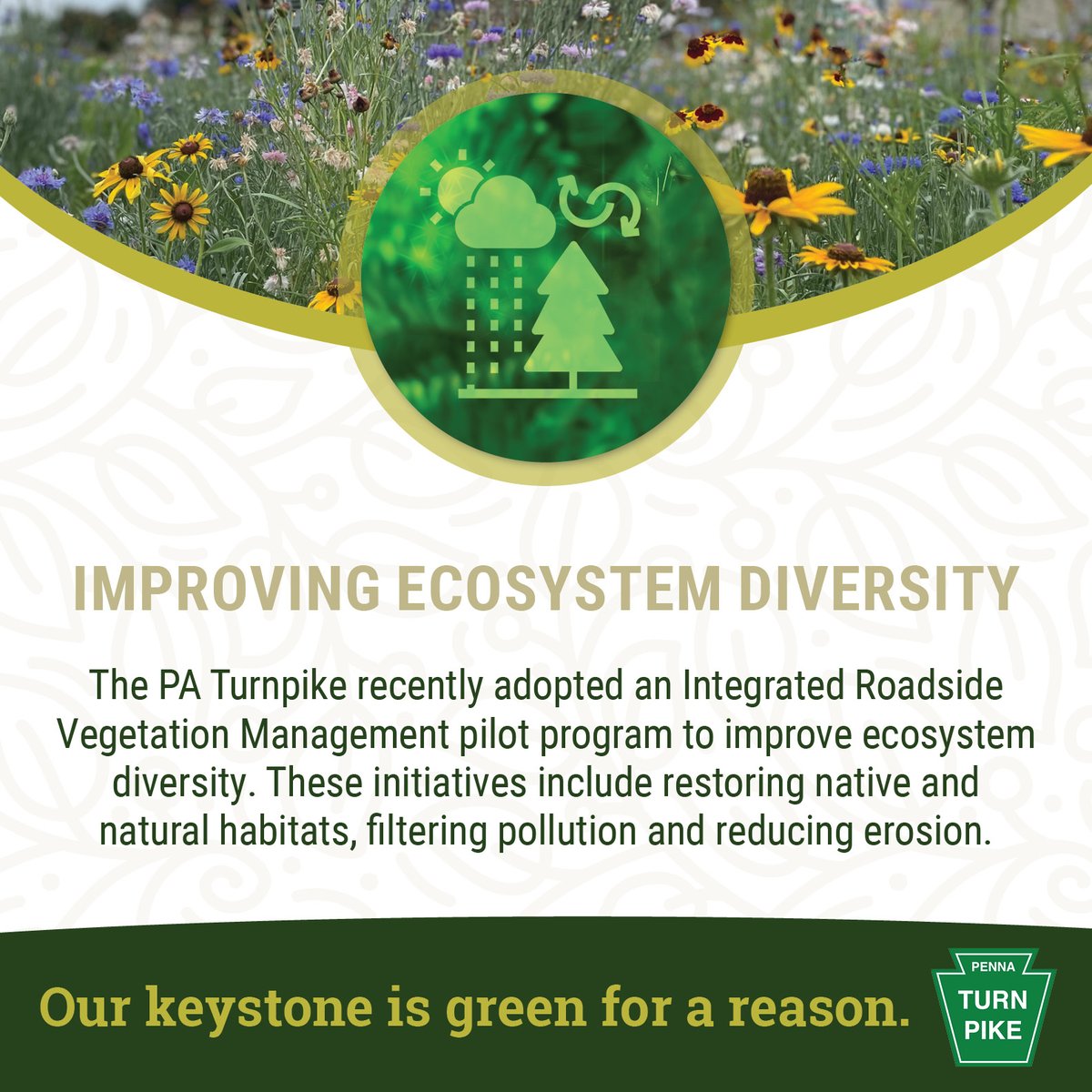 The PA Turnpike recently adopted an Integrated Roadside Management pilot program to improve ecosystem diversity. These initiatives include restoring native and natural habitats, filtering pollution and reducing erosion. #EarthWeek