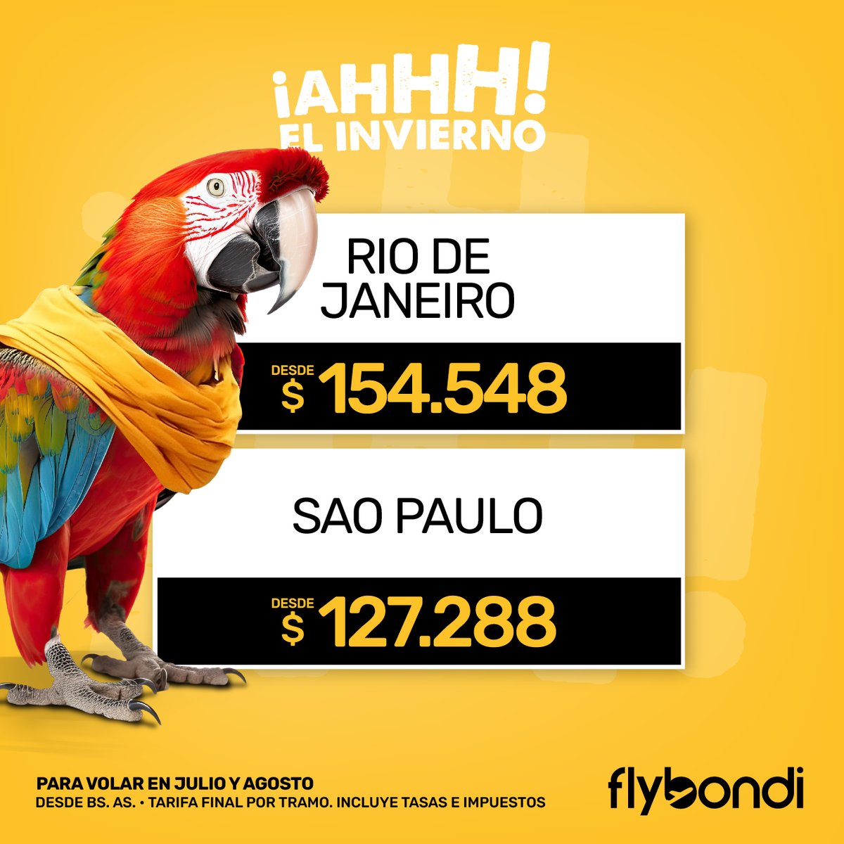 Nuestras promos de invierno te están llamando 📞⛄ ¡Dale Bondi! Mandale click acá👉🏻 bit.ly/44744nC y disfrutá del invierno viajando⛷️ #Flybondi #LaLibertadDeVolar #Invierno