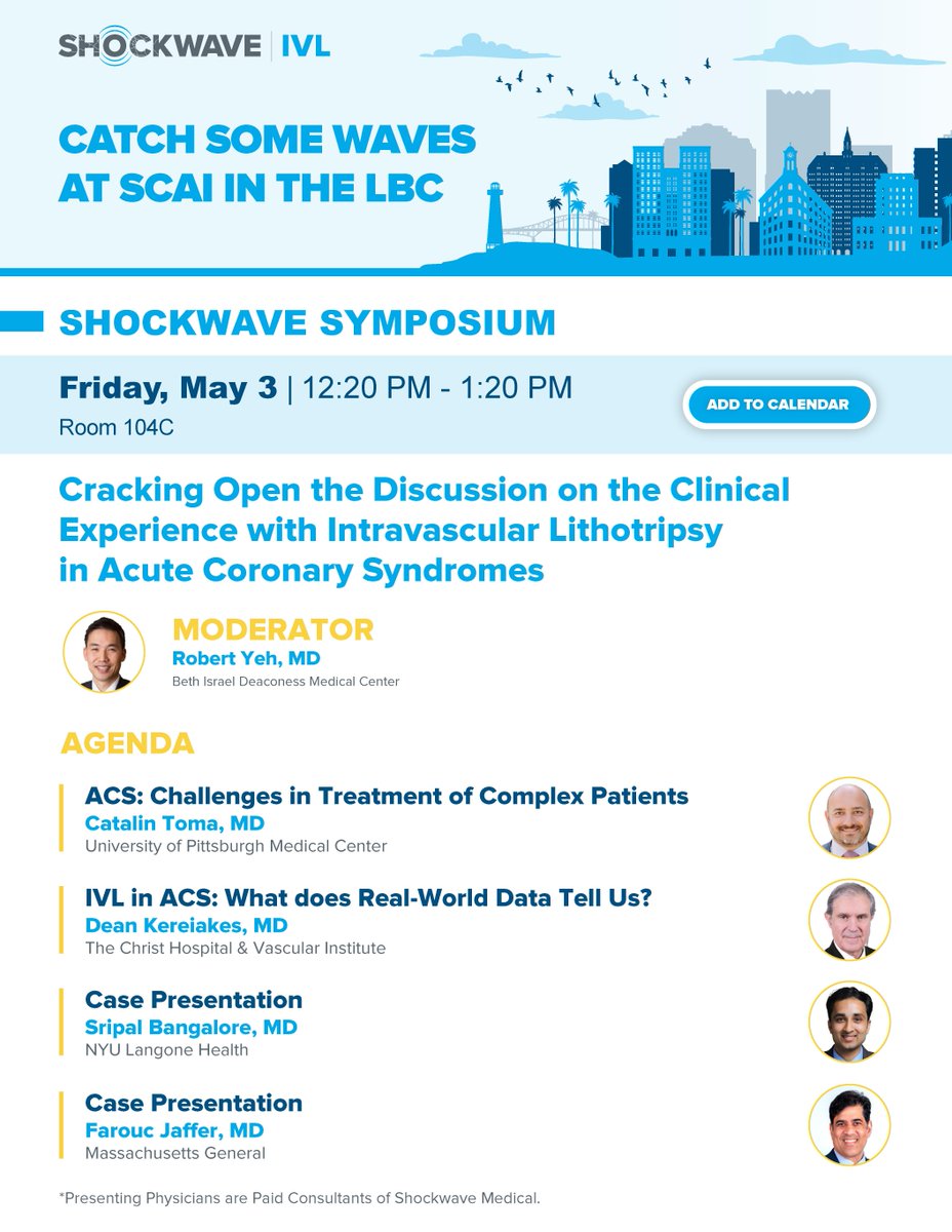 Grab your sunblock, shades & drop into our #SCAI2024 symposium on May 3! ☀️ Hear hot discussion on #CoronaryIVL in ACS from Drs. @rwyeh @CatalinPToma @djkereiakes @SripalBangalore & @FaroucJaffer. Learn more: blog.shockwavemedical.com/scai2024 US Rx only. ISI bit.ly/3iEq7fC @SCAI